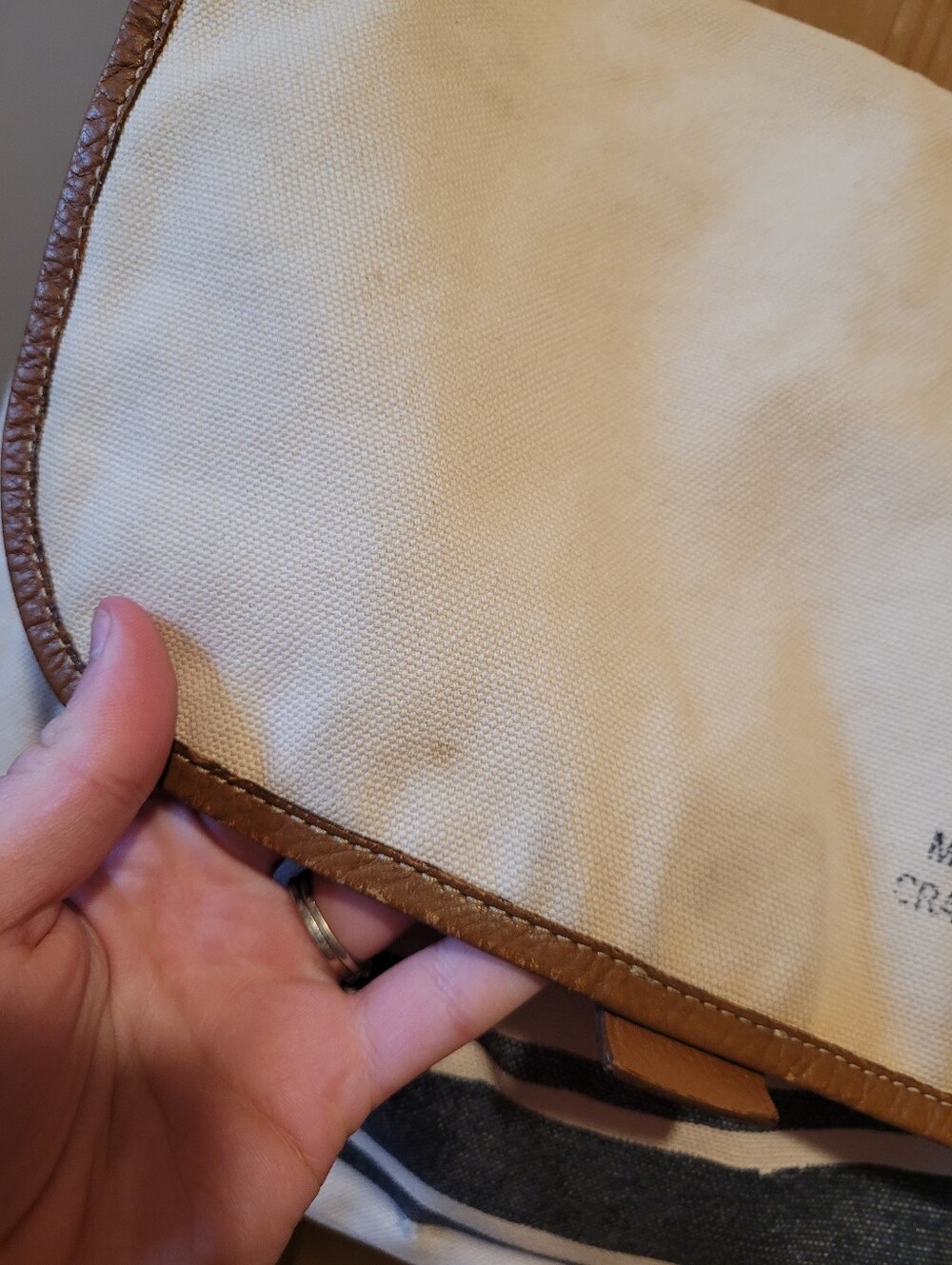 Coach Men's Cream Canvas Messenger Bag with Navy Stripe - Picture 5 of 10